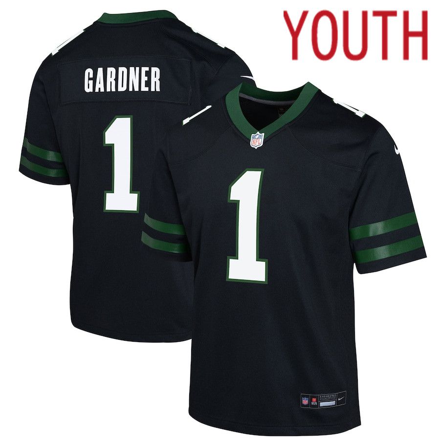 Youth New York Jets #1 Ahmad Sauce Gardner Nike Legacy Black Alternate Game NFL Jersey->youth nfl jersey->Youth Jersey